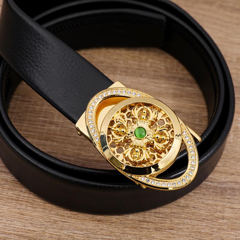 

Men s Jade Belt Men s Automatic Buckle Belt PU Leather Gem Agate Hetian Jade Trousers Belt 120cm