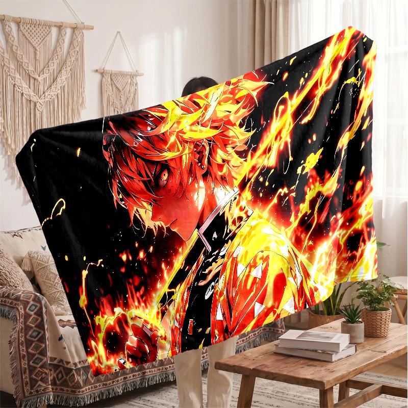 Agatsuma Zenitsu Printed Flannel Blanket, Skin Friendly Warm Throw for Indoor Couch Bed Daily Use