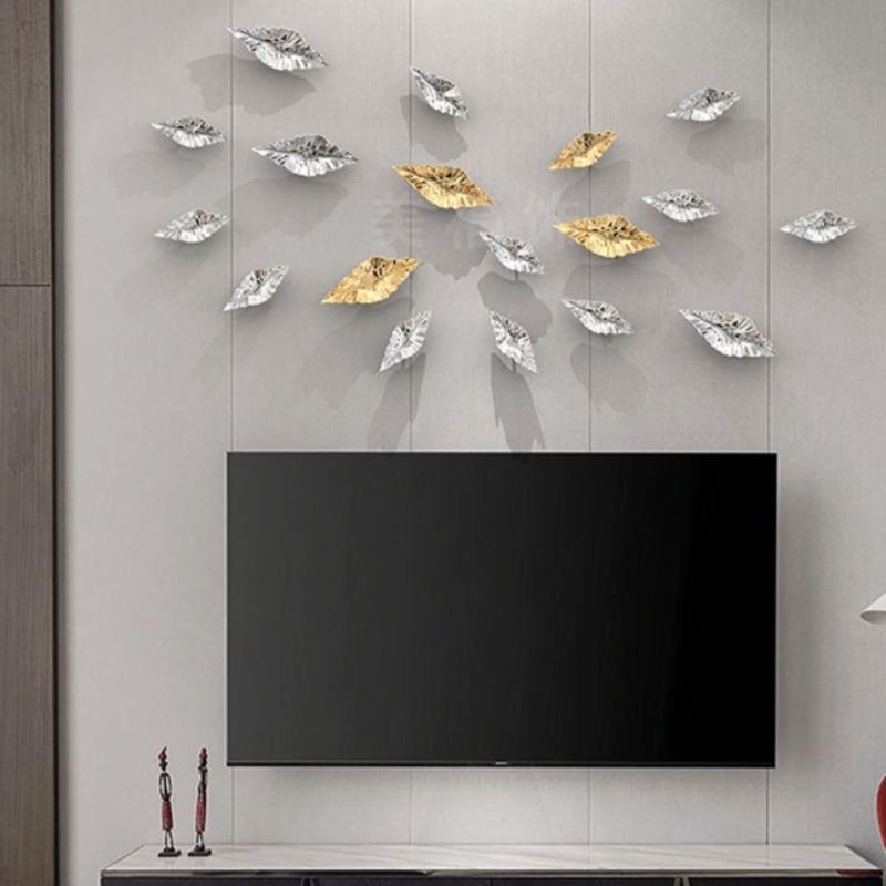 European Simulation Metal Leaves Wall Hanging Ornaments Set Art Aesthetics Room Decoration Leaf Pendants Wall Background Display