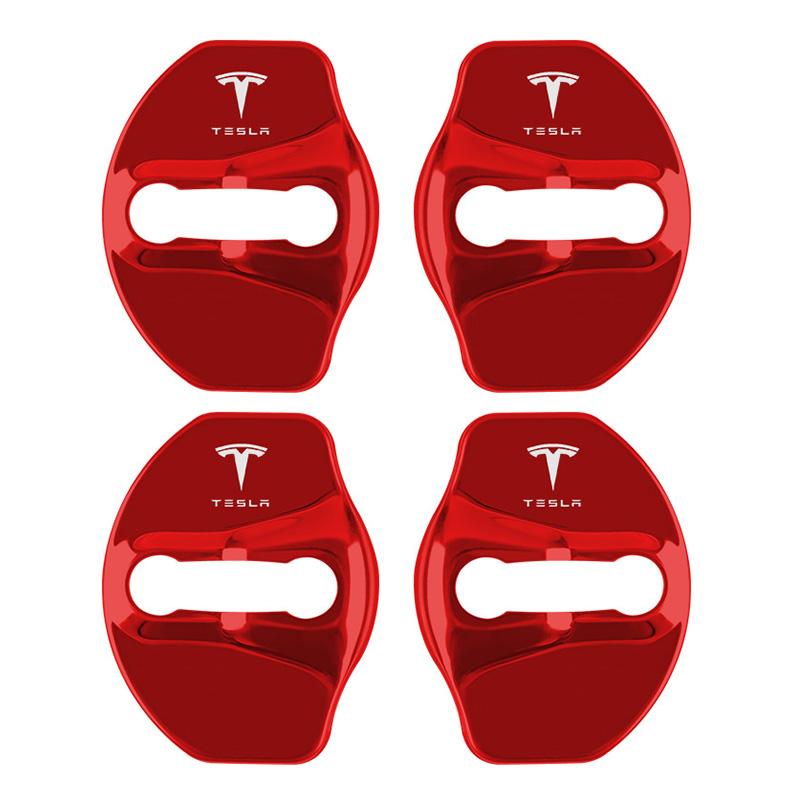 ALX1 4Pcs Stainless Steel Car Door Lock Buckle Cover Accessories For Tesla Model-3 Model-S Model-X Model-Y Cybertruck Roadster SpaceX