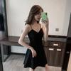 Black Temperament Thin and Sexy A-word Dress Short Skirt Summer French Hepburn Style Waist with Suspenders Small Black Dress
