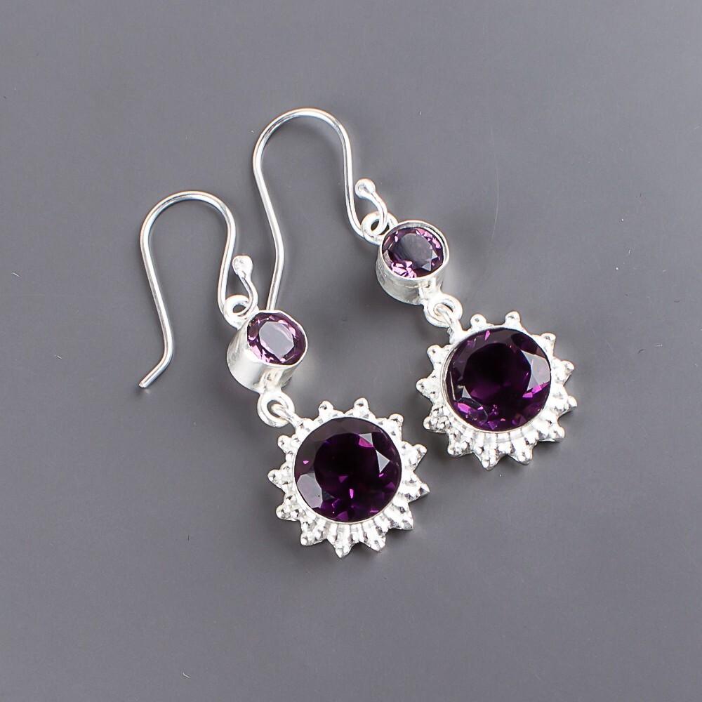 Amethyst Gemstone 925 Sterling Silver Handmade Drop/Dangle Earrings 1.80" Gift EE-13-7