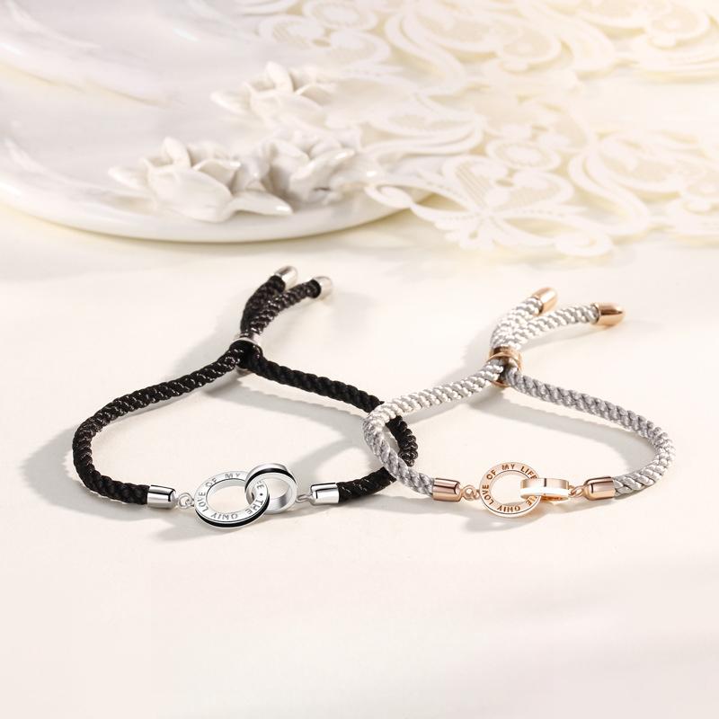 Double Ring Couple Bracelet Korean Version Interlocking Weaving Niche Design Hand Rope Qixi Festival Gift Ins Wind