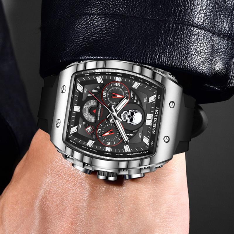 Top Brand Men's Watches Luxury Square Quartz Wristwatch Waterproof Military Chronograph Watch For Men Relogio Masculino+BOX