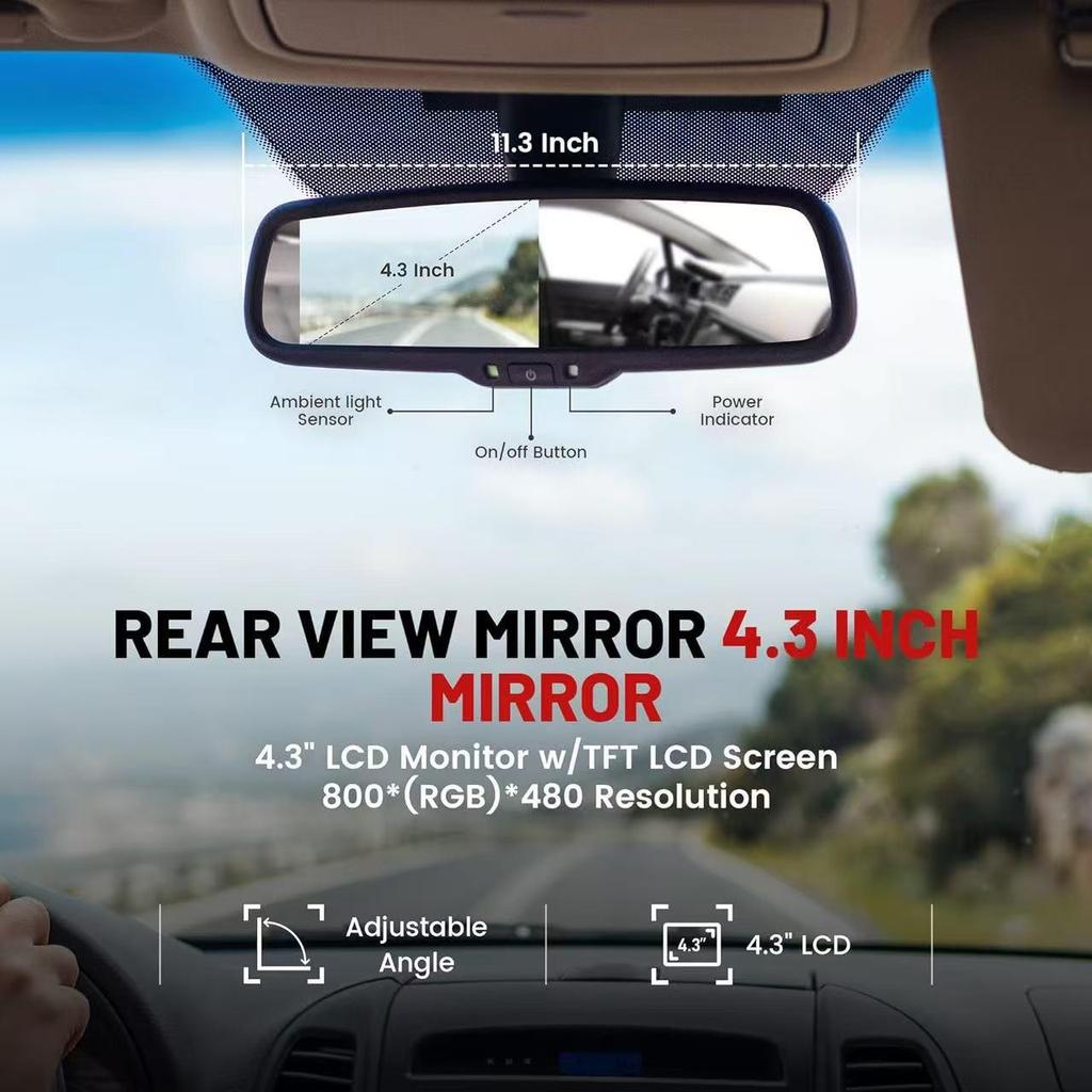 4.3-Inch LCD Rearview Mirror Display and Reversing Camera for 2005-2014 Toyota Tacoma