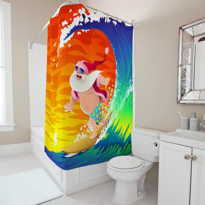 TU Santa Surfing Shower Curtain Tropical Christmas Beach Themed Bathroom Decor Festive Holiday Vibes Waterproof Home Decor Gift