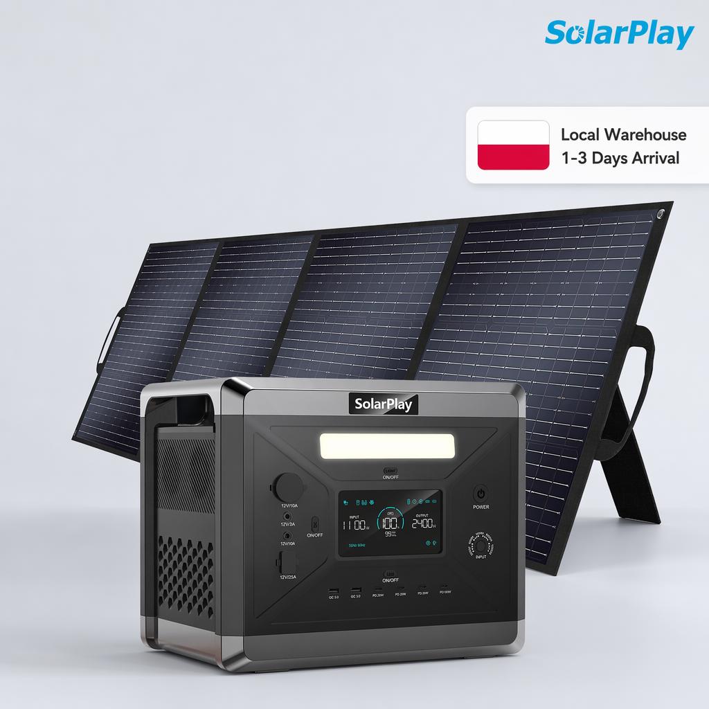 Solarplay 2400W Portable Power Station 2160Wh Solar Generator 200W Solar Panel Emergency Backup EU Local Delivery
