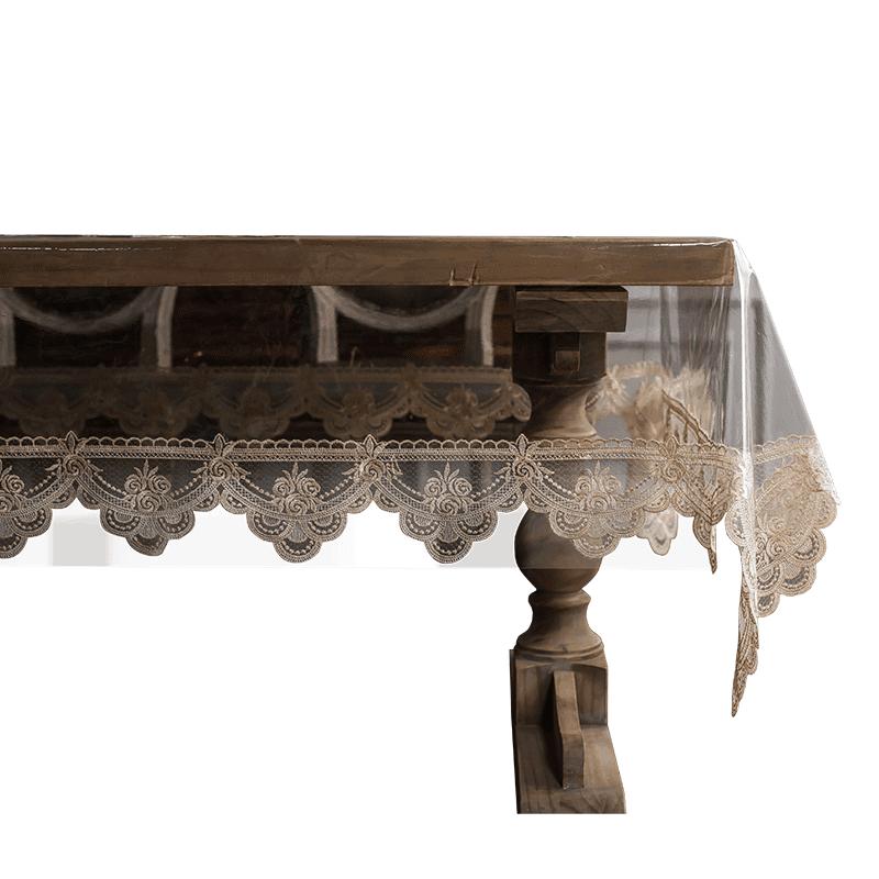 190cm transparent pvc tablecloth with gold lace waterproof oil tablecloth table crystal plate embroidered plate embroidered tablecloth | tablecloths (