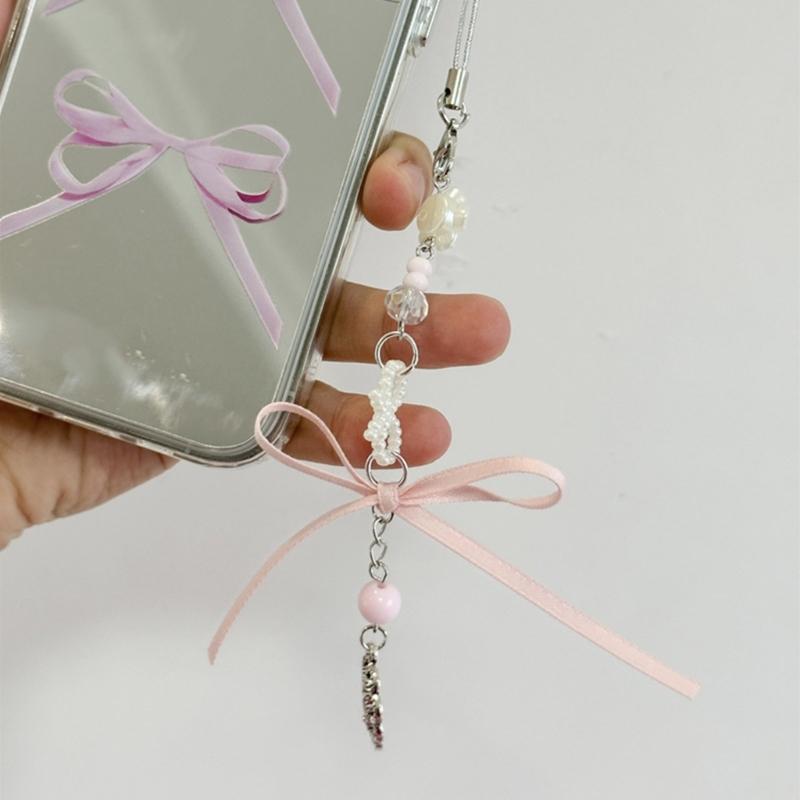 Pink Dance Shoes Keychain Delicate Ribbons Bowknot Keyring for Bags Backpacks Phone Charm Romantics Phone Strap Ornament