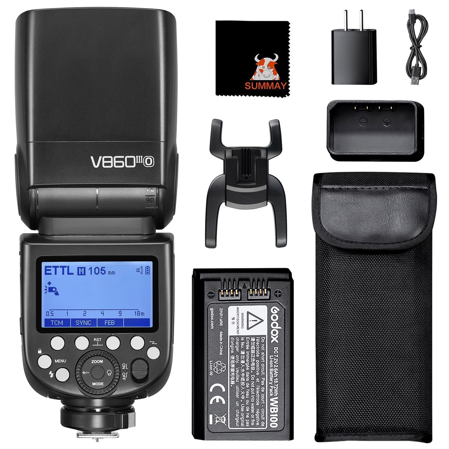 

GODOX Camera Flash Speedlite Modeling Quick Release 2600mAh Rechargeable Recycle for Technical Approval Mark V860III-O Kit, 1/8000s HSS, 10-Level