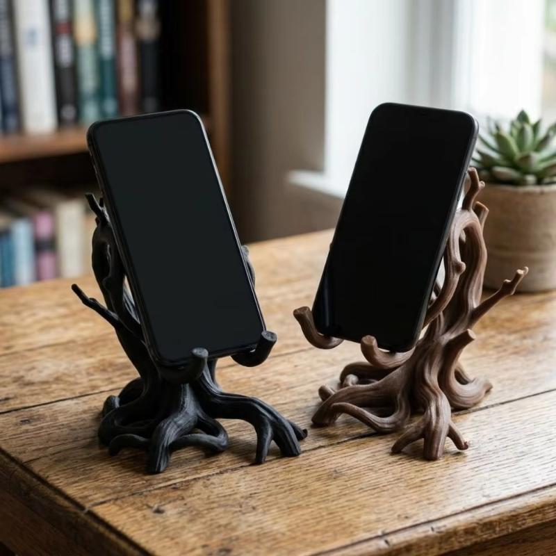 Soporte para Teléfono con Forma de Rama de Árbol Rústica Impresión 3D Pla Soporte Estable para Decoración del Hogar y la Oficina