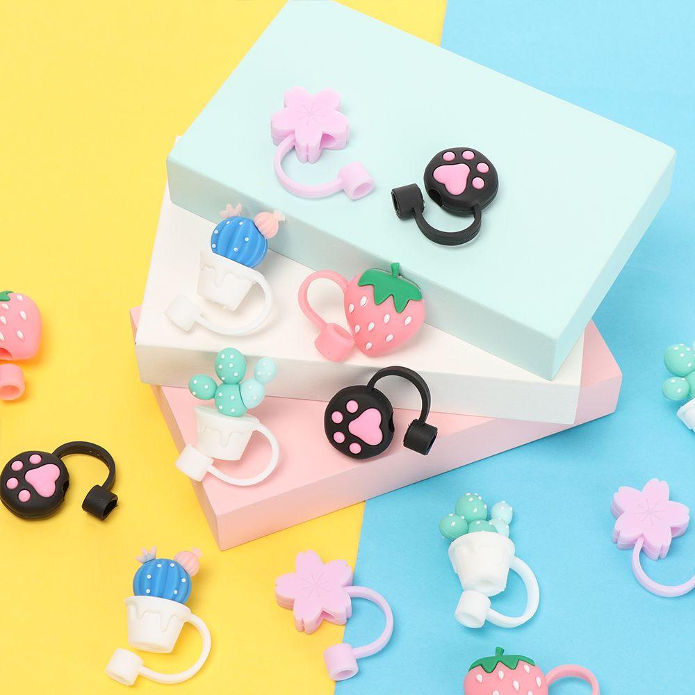Splash Proof Straw Tips Drinking Dust Cap Cup Accessories Cartoon Plugs Cover Silicone Straw Plug