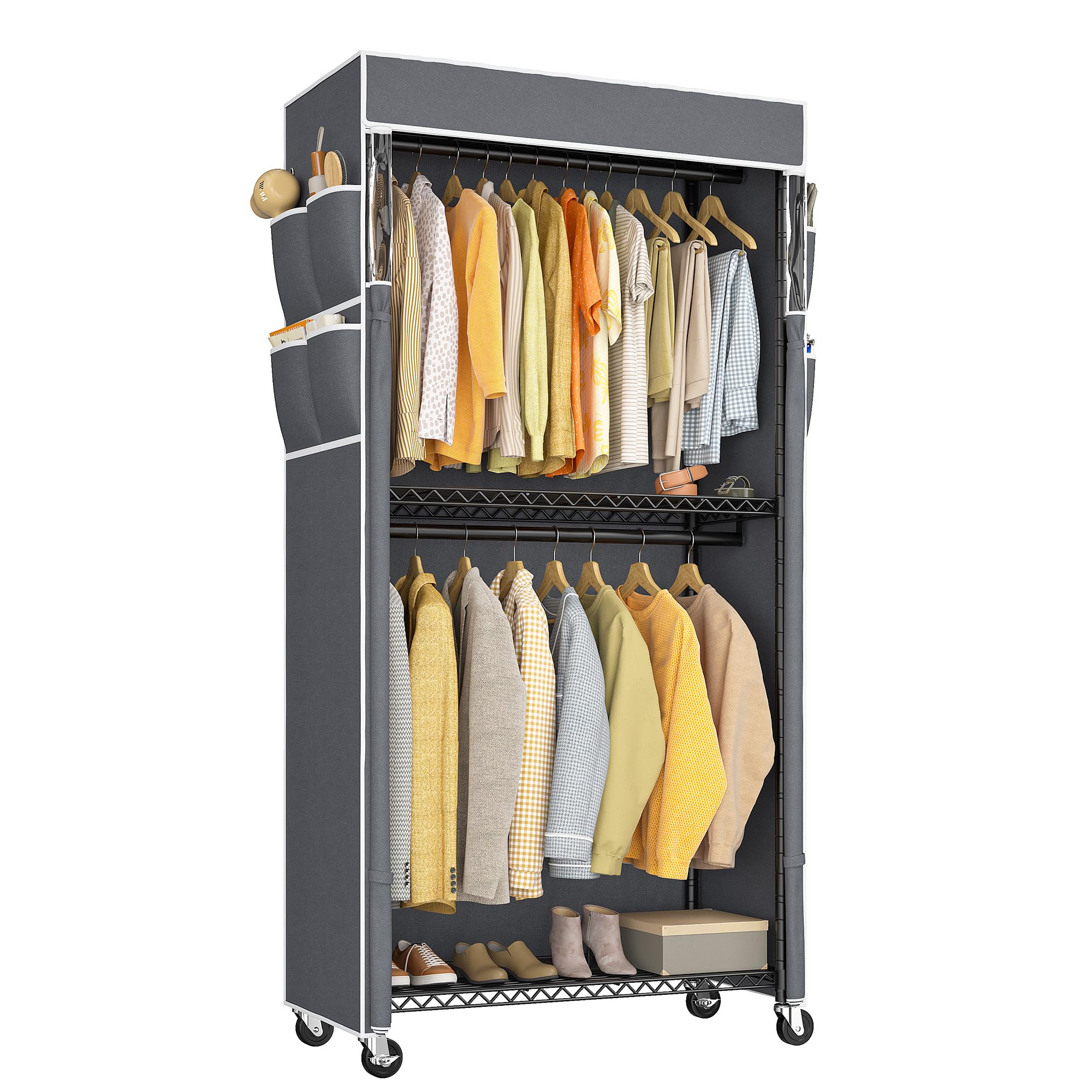 

REIBII Hanger 2 200cm Clothes Large Cover Easy Casters Shelves Height Space Width 90 x Depth 40 x Height Black Rack, Sturdy, Tiers, High, Rack, чёрный