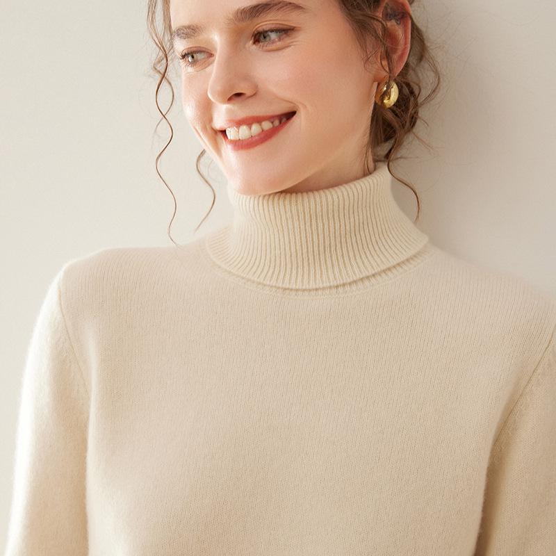 Dámský kašmírový svetr s vysokým rolákem - Podzim/Zima Slim Fit Pletené spodní prádlo