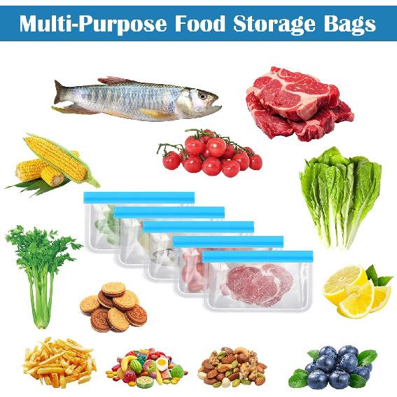 Reble Food Storage Bags, Dishwasher Safe, 10 Pack Snack Zipper Bag, Sandwich Bags Extra Thick Leakproof Freezer Bag Sealed Containers for Candy,