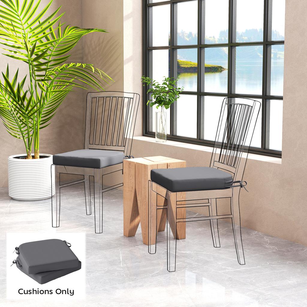 Outdoor Chair Seat Cushions Set of 2, Garden Chair Cushions with 7cm Thick Foam & Ties, Dark Grey