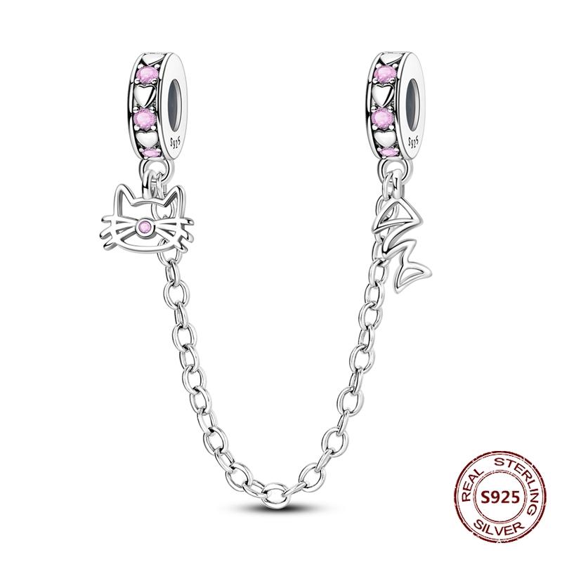 Copper Original Dog Cat Safety Chain Lazy Cat Pink Zircon Pet Paw Print Footprint Charms Fit Bracelet For Women Diy Jewelry