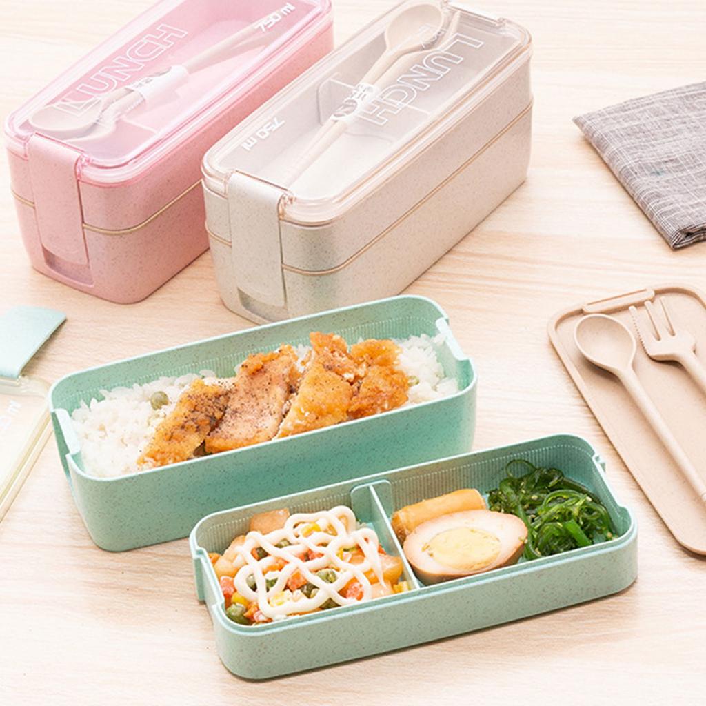 Doppelschichtige Bento-Box Mahlzeitvorbereitungsbehälter Auslaufsichere Lunchbox Studenten Lunchbehälter Mikrowellen- & Spülmaschinenfest