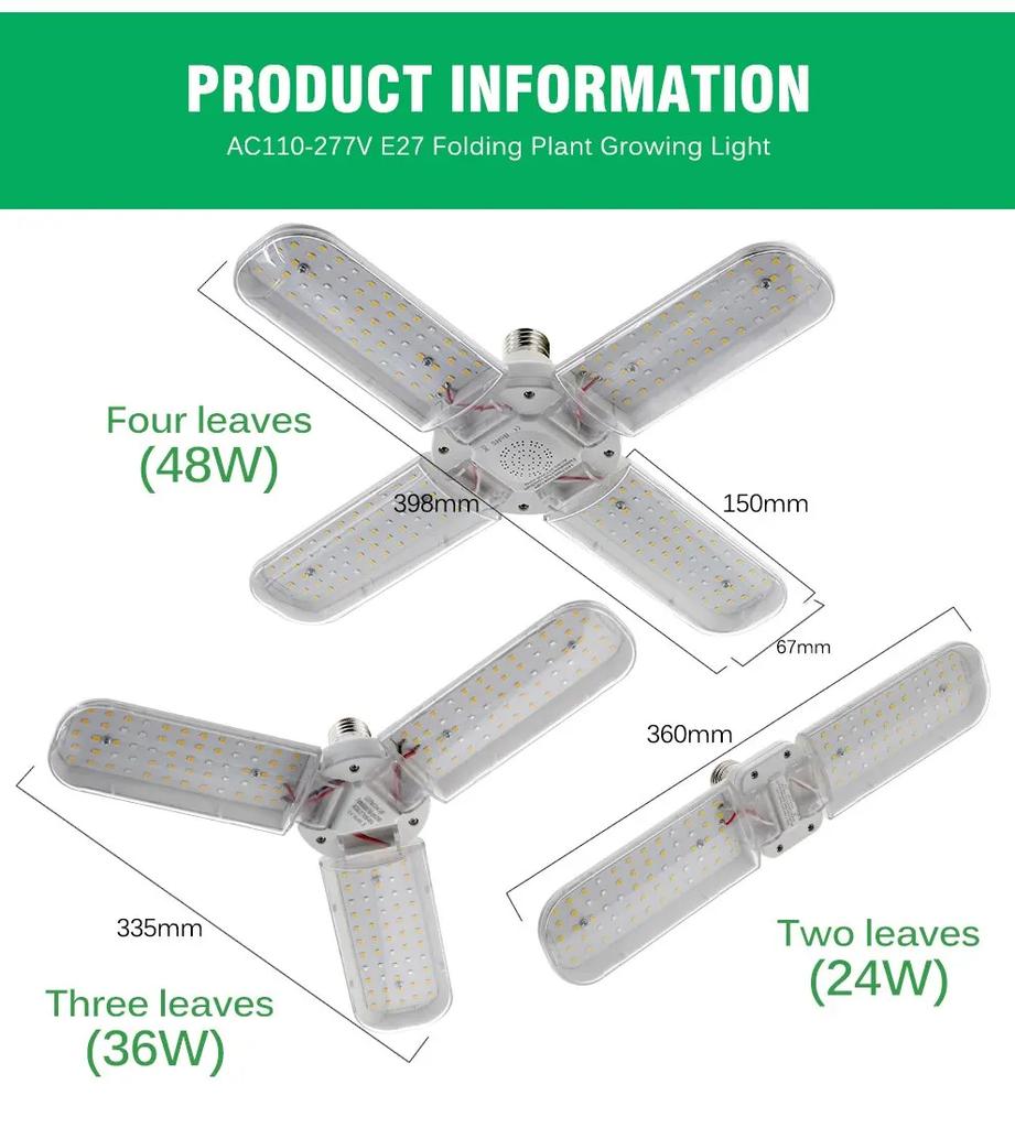 E27 24W 36W 48W LED Grow Light Foldable Phyto Lamp Full Spectrum Grow Bulb for Indoor Plants Bloom Flowering Grow Lamp Garden