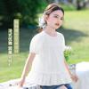 Hollow Flower Doll Shirt - Girls' Summer Dress with Lace Round Neck Short Sleeves, Pure Cotton Bubble Sleeves, Medium Size Children's T-shirt