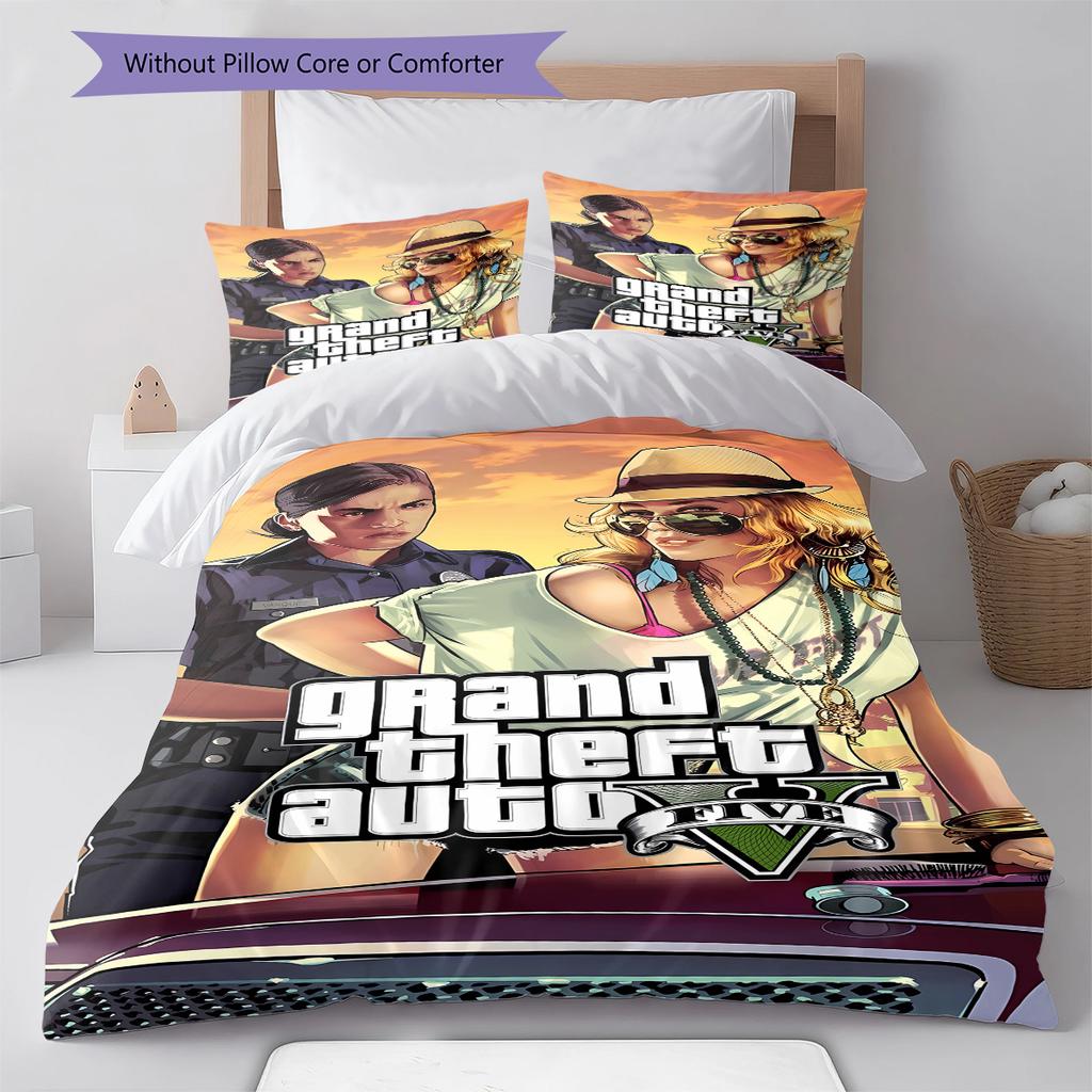 Grand Theft Auto Pattern Bedding,Quilt Set Quilt Cover Pillowcase Home Birthday Gift (1 * duvet cover + 2 * pillowcase, without core)