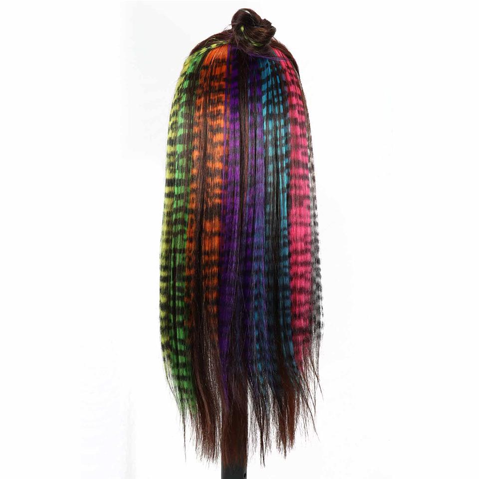 Feather Hair Extensions Farget syntetisk klips i håret Feather Colorful False Hair Extension Blandet farge rett hår for kvinner