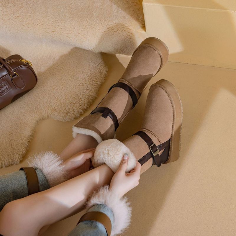 Leather real hair thick-soled snow boots women's winter new two wear long tube thickened velvet thermal cotton boots