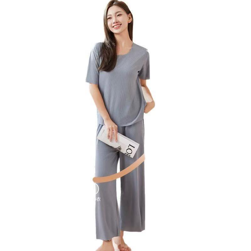 Ice Silk Couple Pajama Set - Seamless, Solid Color, Short Sleeve Sleepwear for Men & Women, Ideal for Spring/Summer