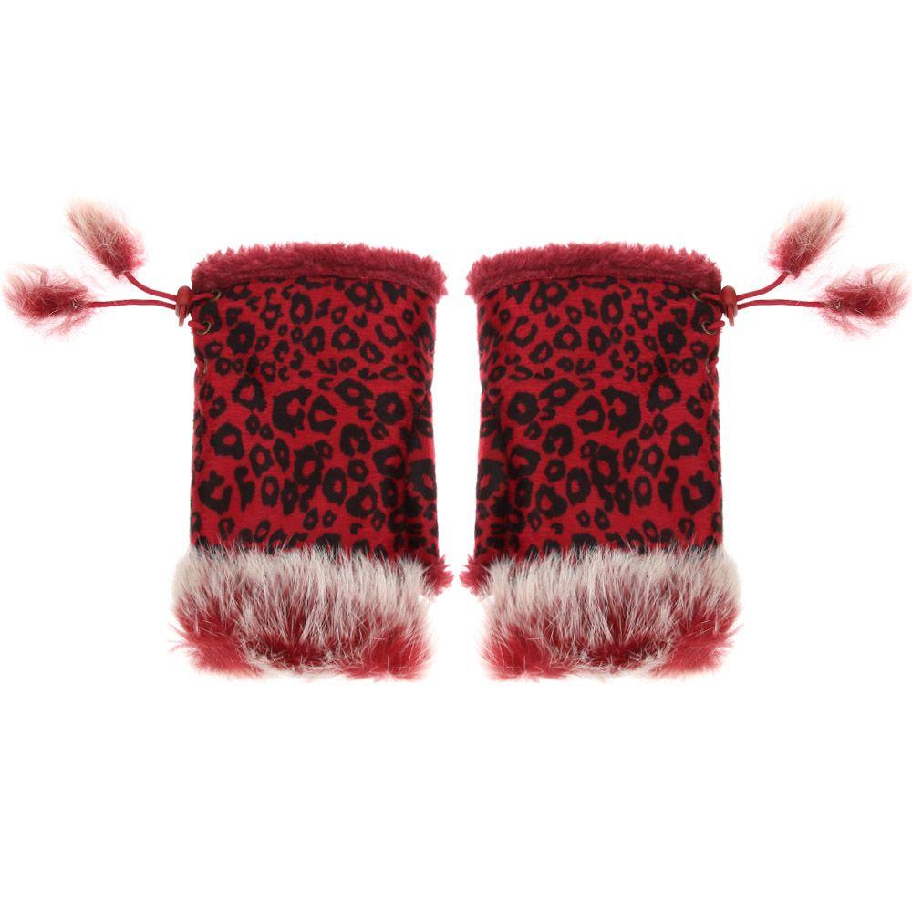 Women Girls Soft Keep Finger Warm Faux Rabbit Hair Gloves Thicken Warm Fingerless Warm Mittens