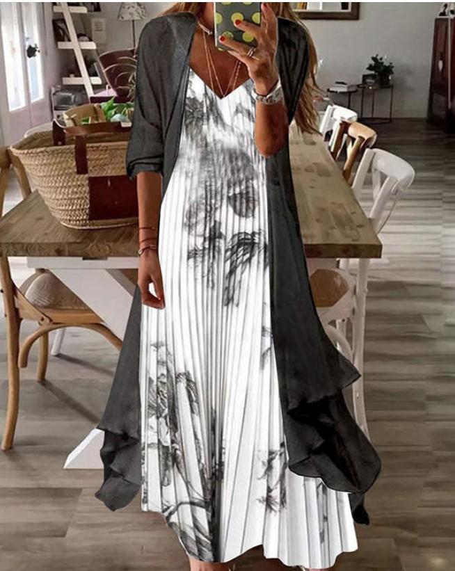 Women's Teal Lace Maxi Dress with Matching Cardigan for Casual Wear