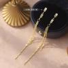 Light luxury high-end sense gold long fringed temperament earrings fashionable atmosphere versatile stud earrings personalized daily earrings