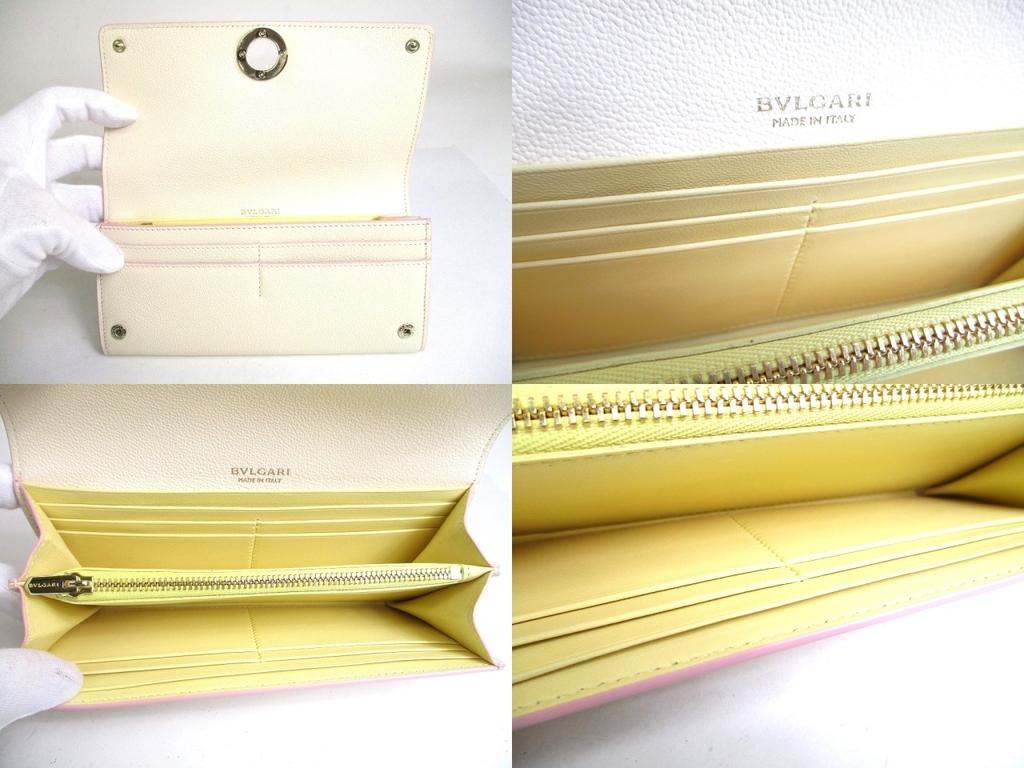 Authentic BVLGARI Light Pink Cream Leather Gold H/W Flap Wallet Continental #a440  Refurbished