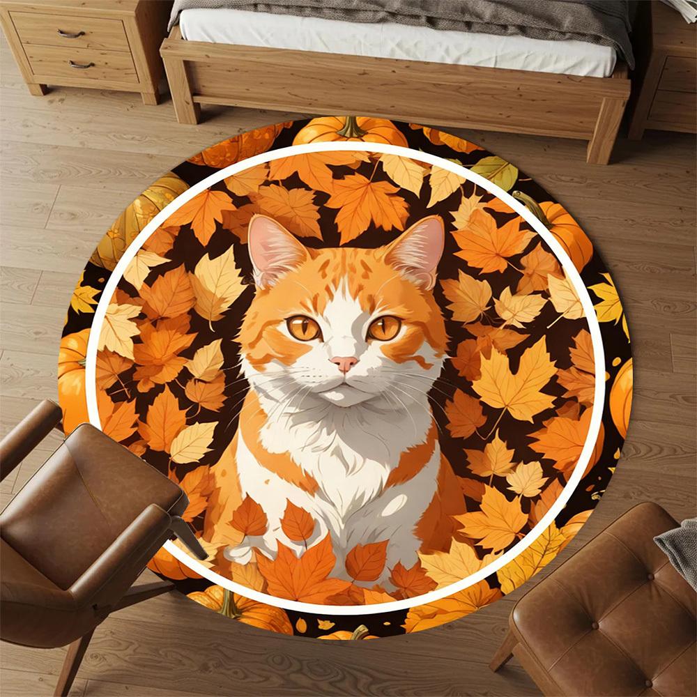 1pc cat autumn Round Chair mat office Area Rug - Non-Slip, Floor Mat for Office, Bedroom, Ideal home decor gift c0112122