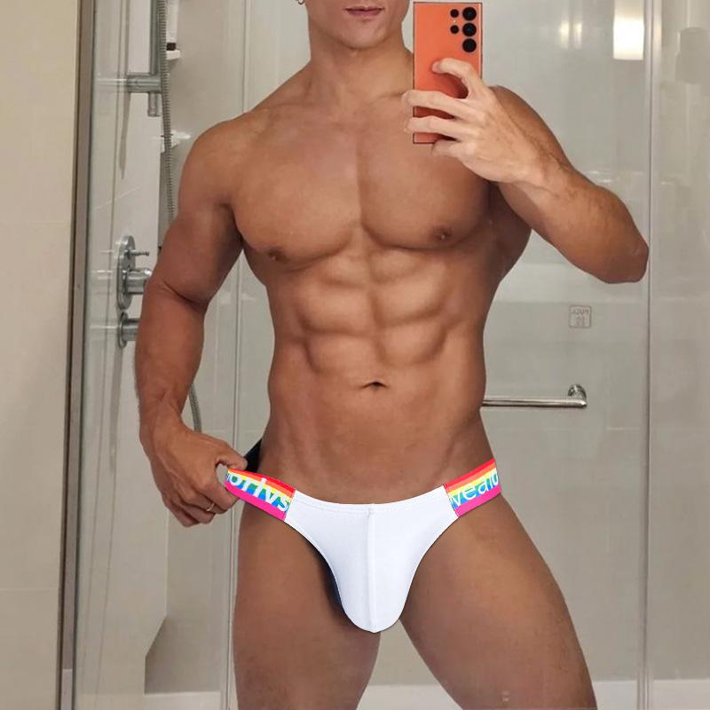 Men Erotic Clothing Sexy Men's High Slit Triangle Pants Rainbow Cotton Sports Fitness Low Waist and Hip Lifting Personalized Trendy Men's Underwear