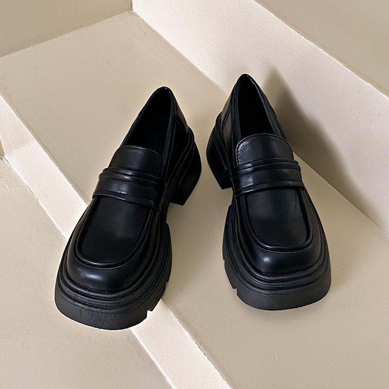 Platform Thick Heel British Style Small Leather Shoes Women's 2025 New Spring and Autumn One-pedal Fairy Style Women's Shoes Jk Single Shoes Black