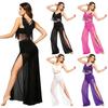 S-XXL Women Lyrical Dance Crop Top V Neck Sleeveless Back Crossing Fringe with Mesh Wide Leg Pants Built-in Briefs for Modern Dance Performance