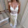 European Style Deep V-Neck Lace Strap Open-Back Long Dress