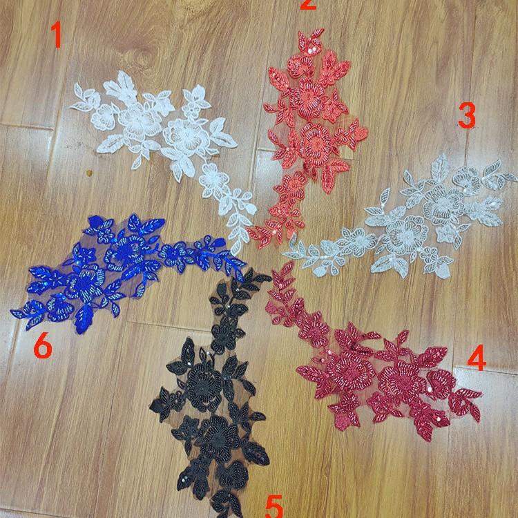 Factory Direct Sales Three-Dimensional Bead Lace Embroidery Piece Lace Accessories Wedding Dress Diy Cloth Sticker To Flower Decoration Decal