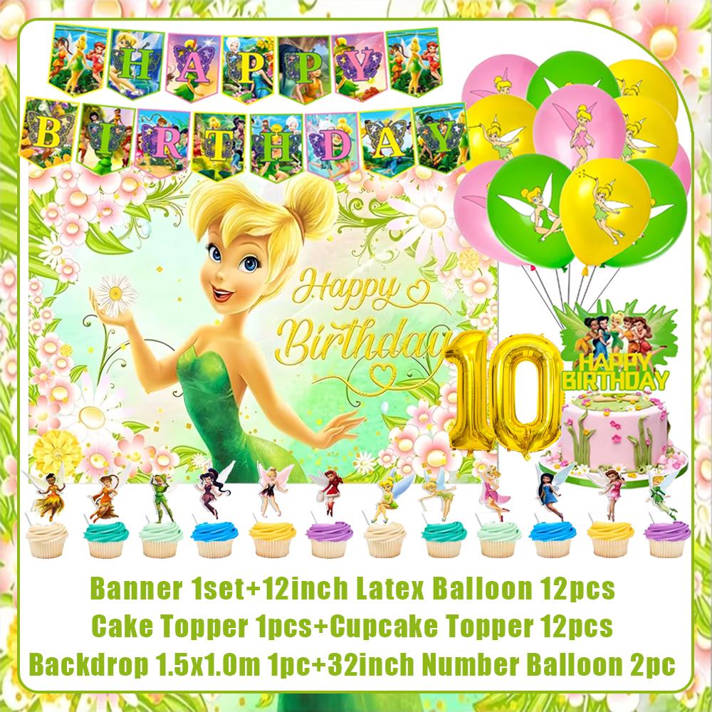 Peter Pan Tinker Bell Birthday Party Decoration Cake Topper Balloon Princess Forest Elf Background Banner Boy Girl Gifts