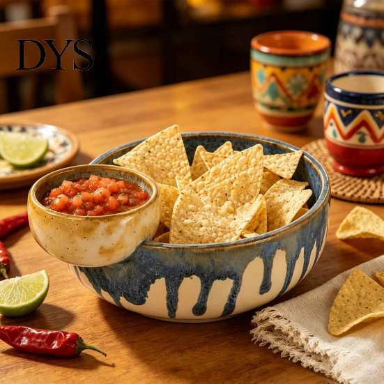 Convenient Bowl for Watching TV 2 in 1 Snack with Dip Cup, Chip Serving Dish Potato And Platter Sauce Compartment, Vintage Party Container,