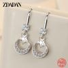 925 Sterling Silber Stern Mond Zirkonia Hängeohrringe für Damen Modeschmuck
