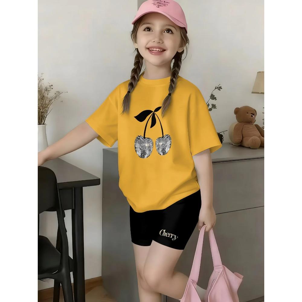 Girls Summer New Casual Floral Print Short Sleeve Top Color Shorts Sweet Style 2‑Piece Children Daily Outdoor Fashion Set