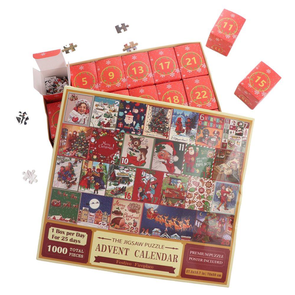 1000 Pieces Puzzle Christmas Advent Calendar Puzzle Christmas Gifts 24 Boxes 24 Days Countdown Calendars Calendar Box Cartoon