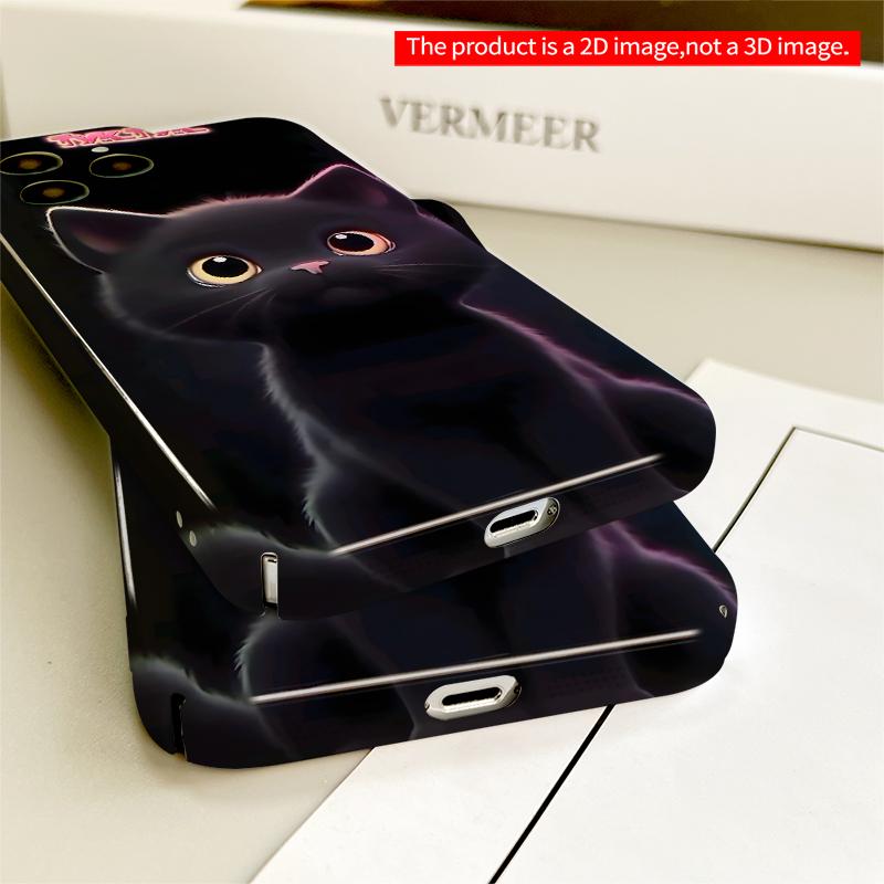 2DFlat Glowing Black Kitten Phone Case All inclusive film hard iPhone case, compatible with iPhone 18 Pro Max 17 16 15 14 13 12 11