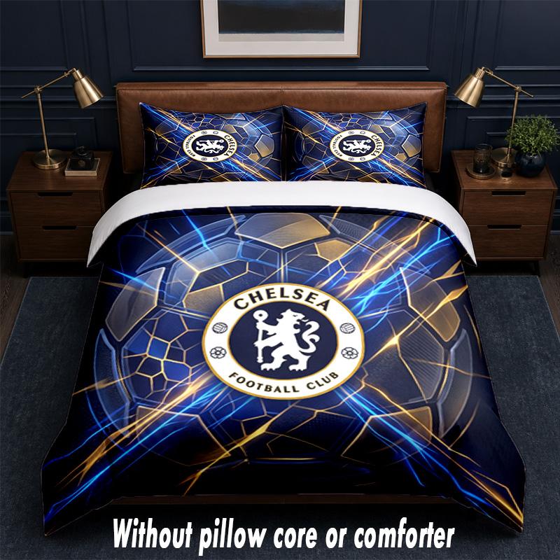Chelsea FC Design Bed Bedding Set 1 Duvet Cover + 2 Pillowcases Soft Breathable Household Bed Linens