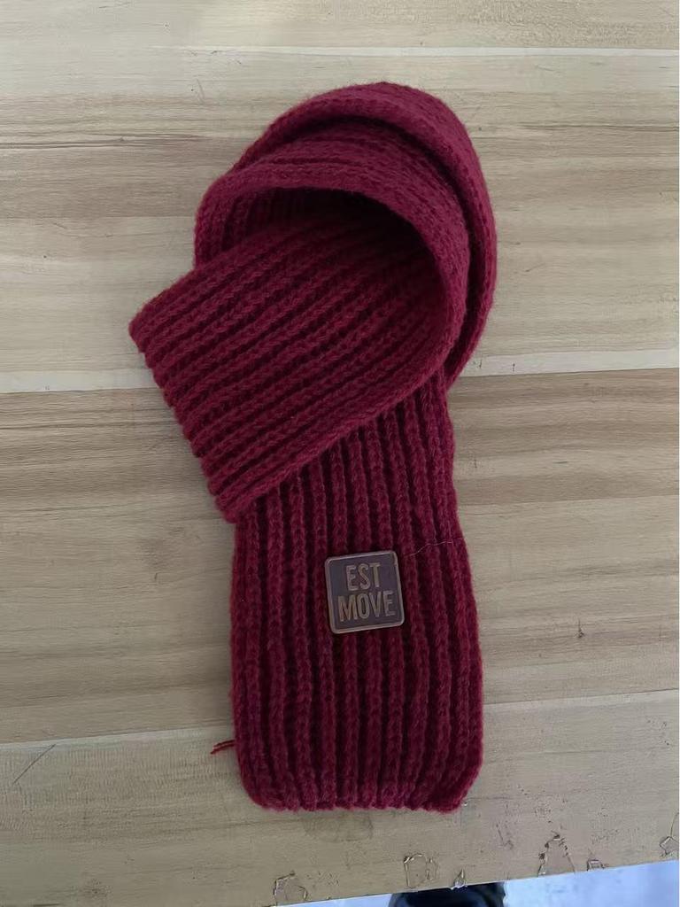 Korean Fashion Kids' Leather Patch Wool Scarf - Autumn/Winter Warm Neck Warmer for Boys, Girls, Babies