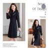 Women's Dark Blue Wool Tweed Long Coat - Chic Autumn/Winter Workwear
