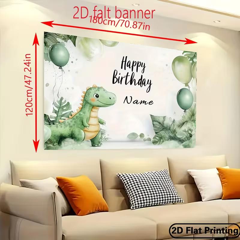Personalized Dinosaur Birthday Banner Watercolor Style Green Dino Photo Booth Backdrop for Kids