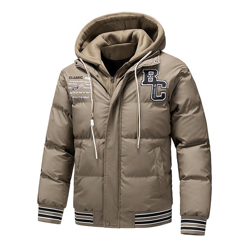 New Winter Fake Two-piece Cotton Jacket Couple Clothes Fashion Couple Warm Bread Jacket Loose Fake Two-piece