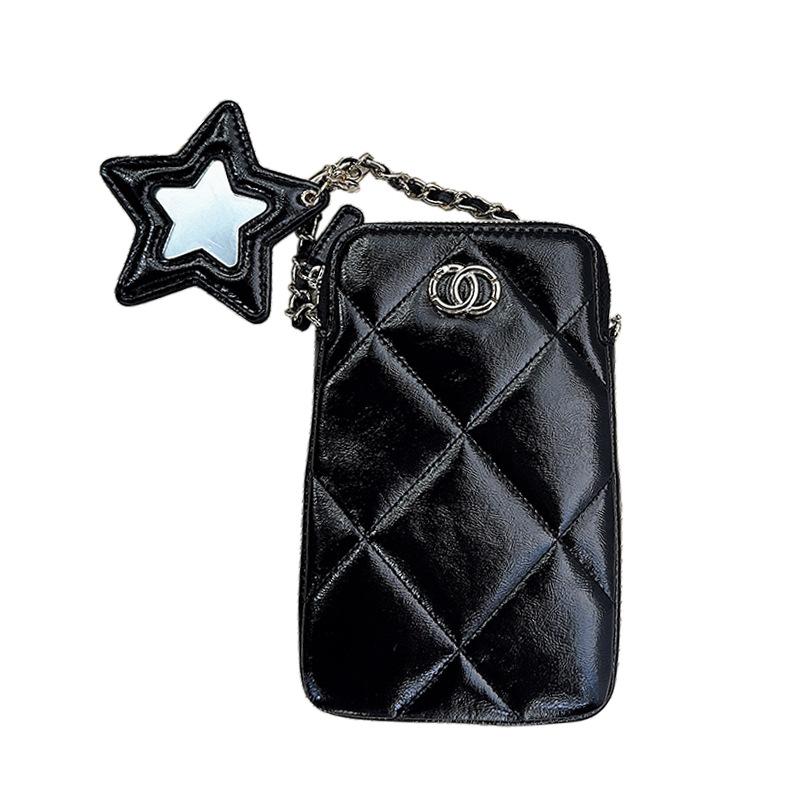 25N Stern Diamant Gitter Kette Handy umwickelt Öl Wachs Oberste Schicht Rindsleder Reißverschluss Einzelne Schulter Crossbody Vertikale Tasche